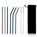 304 Stainless Steel Straw Set PVD Titanium And Gold Plating Bend Straight Metal Straw